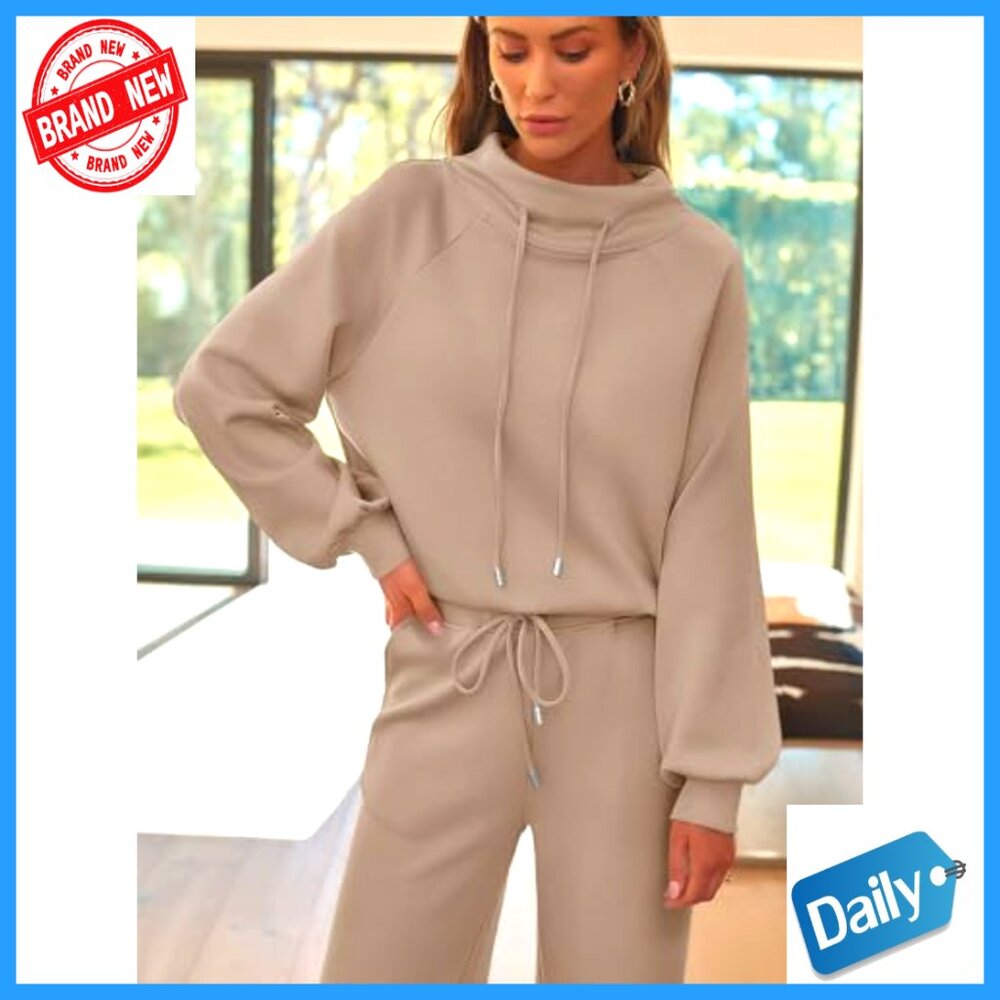 Large Fleece Lounge Set Drawstring Sweatshirt Wid… - image 6